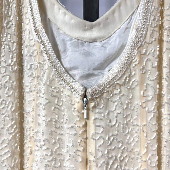 LILLIE RUBIN Vintage100% Silk White Formal beaded gown with pearls Sz 6, 2 Piece - Picture 13 of 16